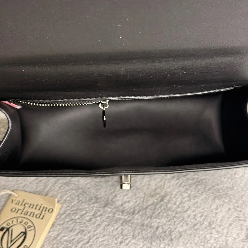 Valentino Orlandi Quilted Crossbody Bag Black Vegan Leather Gunmetal NWT